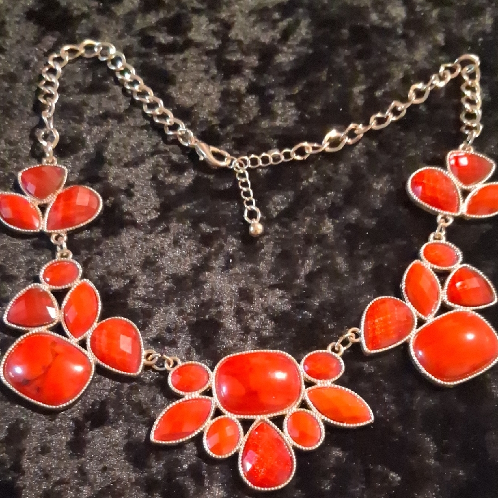 Bold Red Floral Necklace with Adjustable Chain